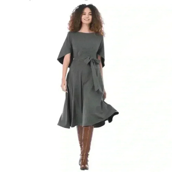 eShakti zapelle bat wing jersey cape midi pocket dress L - Picture 1 of 6